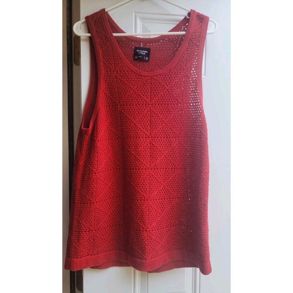 Abercrombie & Fitch Red Crochet Knit Tank Top Cover Up Tunic Size M